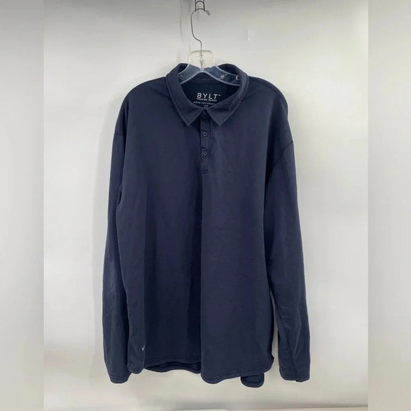 BYLT Drop Cut L/S Polo Shirt  Performance Athleisure Blue 2XL Stretch Mens - Picture 1 of 5